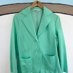Vintage 70&#39;s Seafoam Green Women&#39;s Blazer with Milky Soapdish Buttons by K-mart - Medium/Large