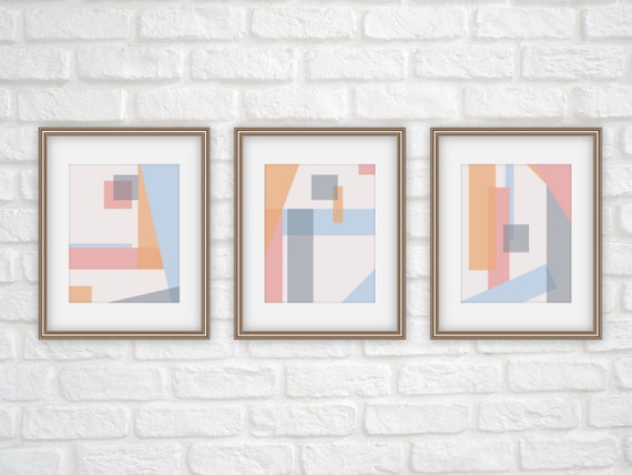 Art Printable Set of 3 Prints Pastel Abstract Print Set | Etsy