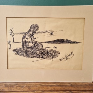 Schizzo di Björn Lindahl, su carta, uomo con la pipa, anni '59