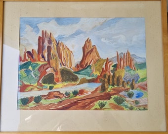 Original Scandinavian Art Fantastic landscape mixed technic 60s, signed