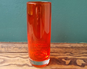 Amber red vintage art vase, elegant, heavy glass