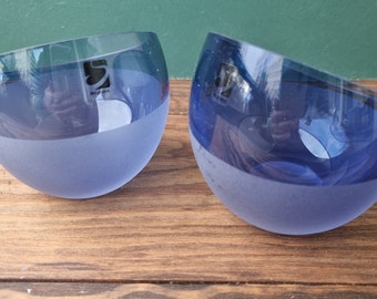 SEA Glasbruk Blue Glass Candlesticks | Vintage 1960s Scandinavian Ice Holders