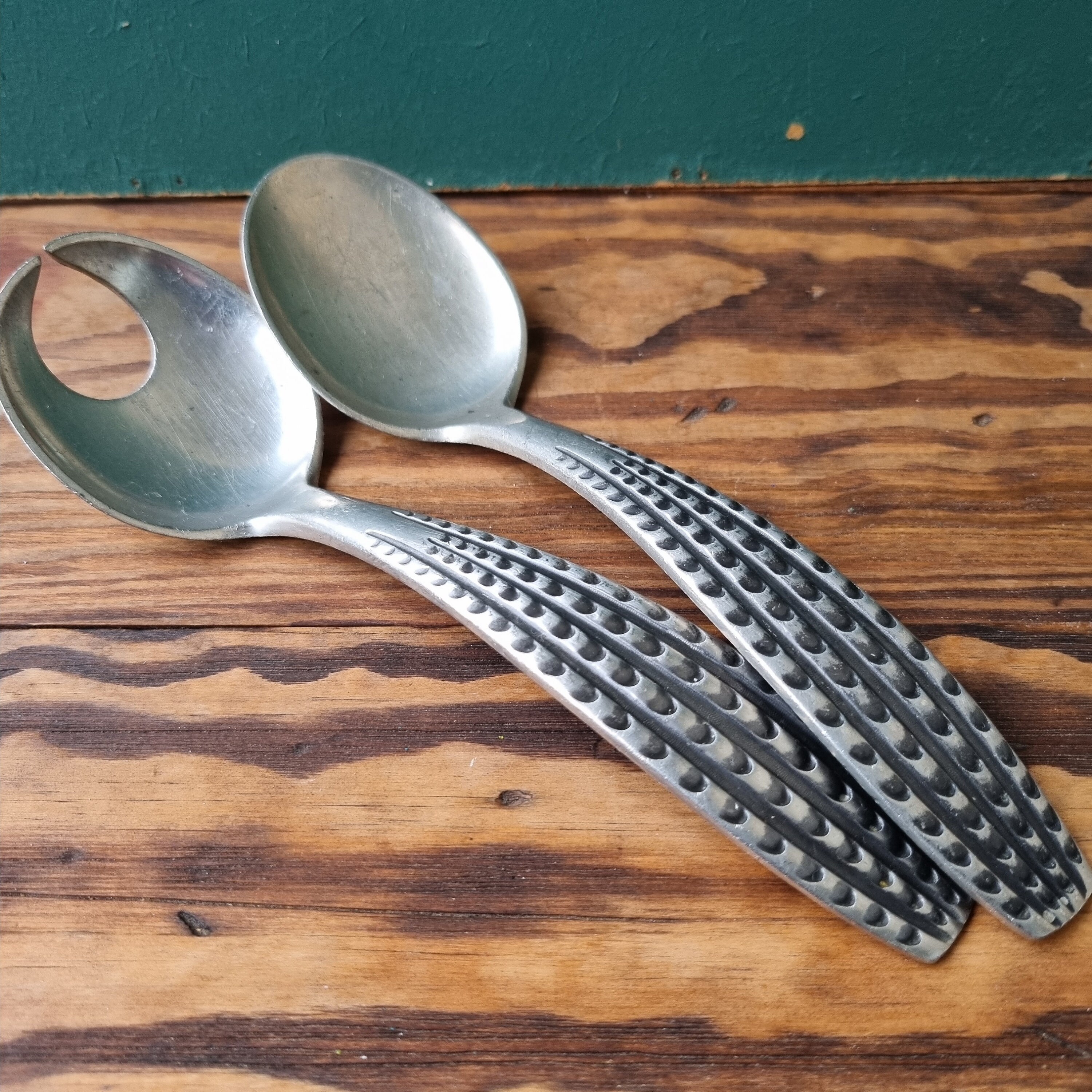 Vintage BM Norway Pewter Salad Serving Set | Signed Pattern 649