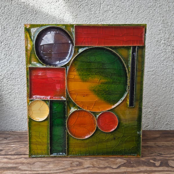 Vintage 70s Brutalist Wood Resin Wall Art, Scandinavian Mid Century Mixed Media Relief