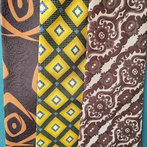Vintage 70s Necktie Set, Geometric Floral Silk Ties