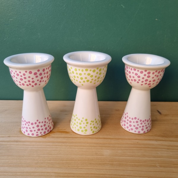 Midcentury style Porcelain 3 Egg Cups, Egg Cups White, Eier Becher ,polka-dotted