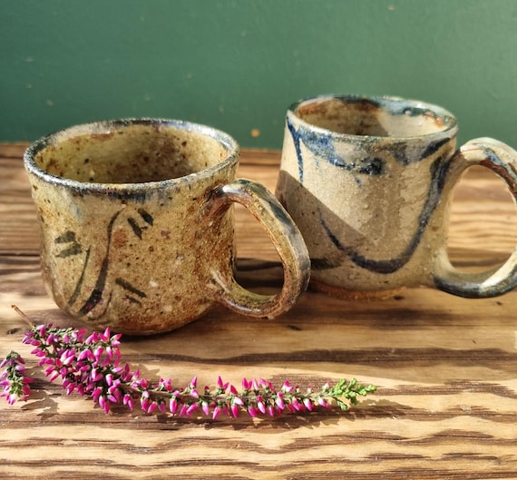 Rustic Vintage Scandinavian Stoneware Coffee Cups set 70s