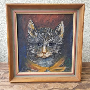 Charmante peinture à l'huile vintage de 1944 d'un chat, signée par un artiste suédois (S.S.)