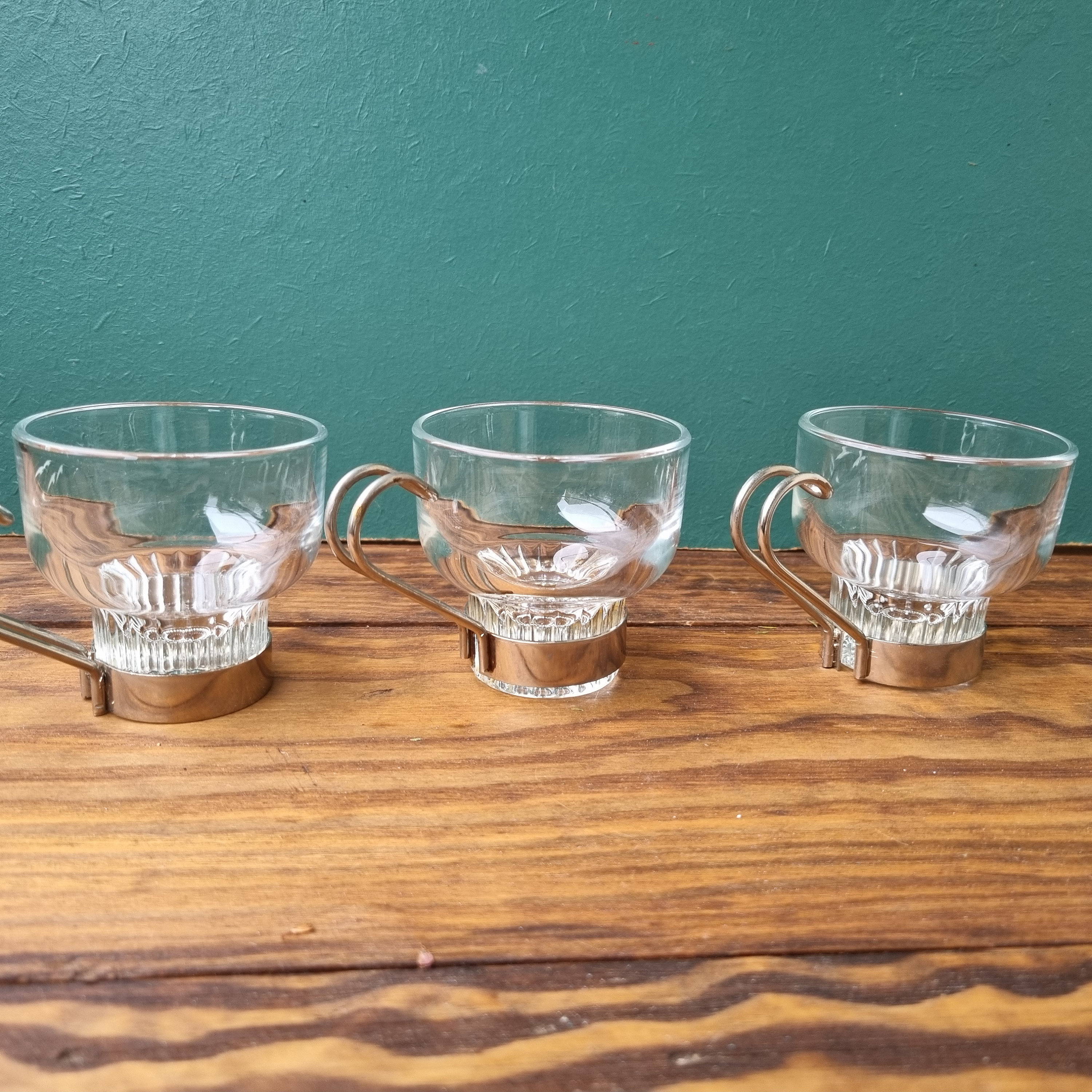 Vintage 3 Vitrosax Italy Glass Espresso Cups Mugs W/stainless Steel Handles  