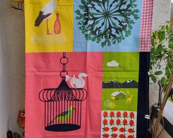 Ikea vintage fabric panel Lotta Kuhlhom Art Birds Floral Tree Animals