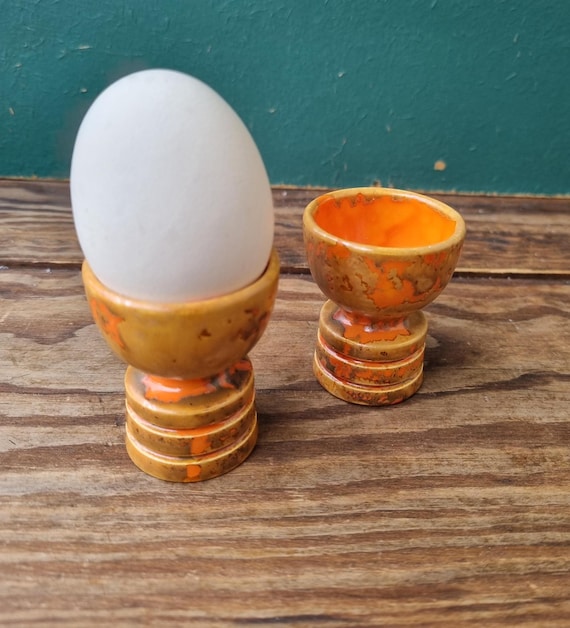 Art Deco Keramik Eierhalter | Retro Orange schwedisches Steingut | Einzigartige Oster Frühstück Dekor