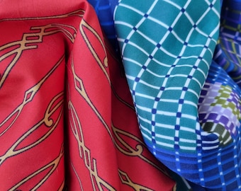 Bufanda vintage de tela Boselli Italia / Foulard de diseñador italiano rojo y azul de los años 70 / Artículo de colección