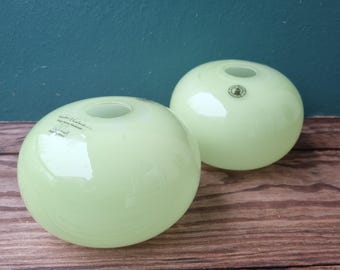 Pair Ikea Art Glass Vases | Neon Yellow Green Barbro Wesslander Pia Amsell