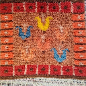 Vintage Scandinavian Rya Rug , wall hanging panel 70s, 22x 21&quot;