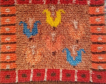 Vintage Scandinavian Rya Rug , wall hanging panel 70s