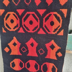 Vintage wall hanging wool Takana orange reversible mid century tapestry Finnish