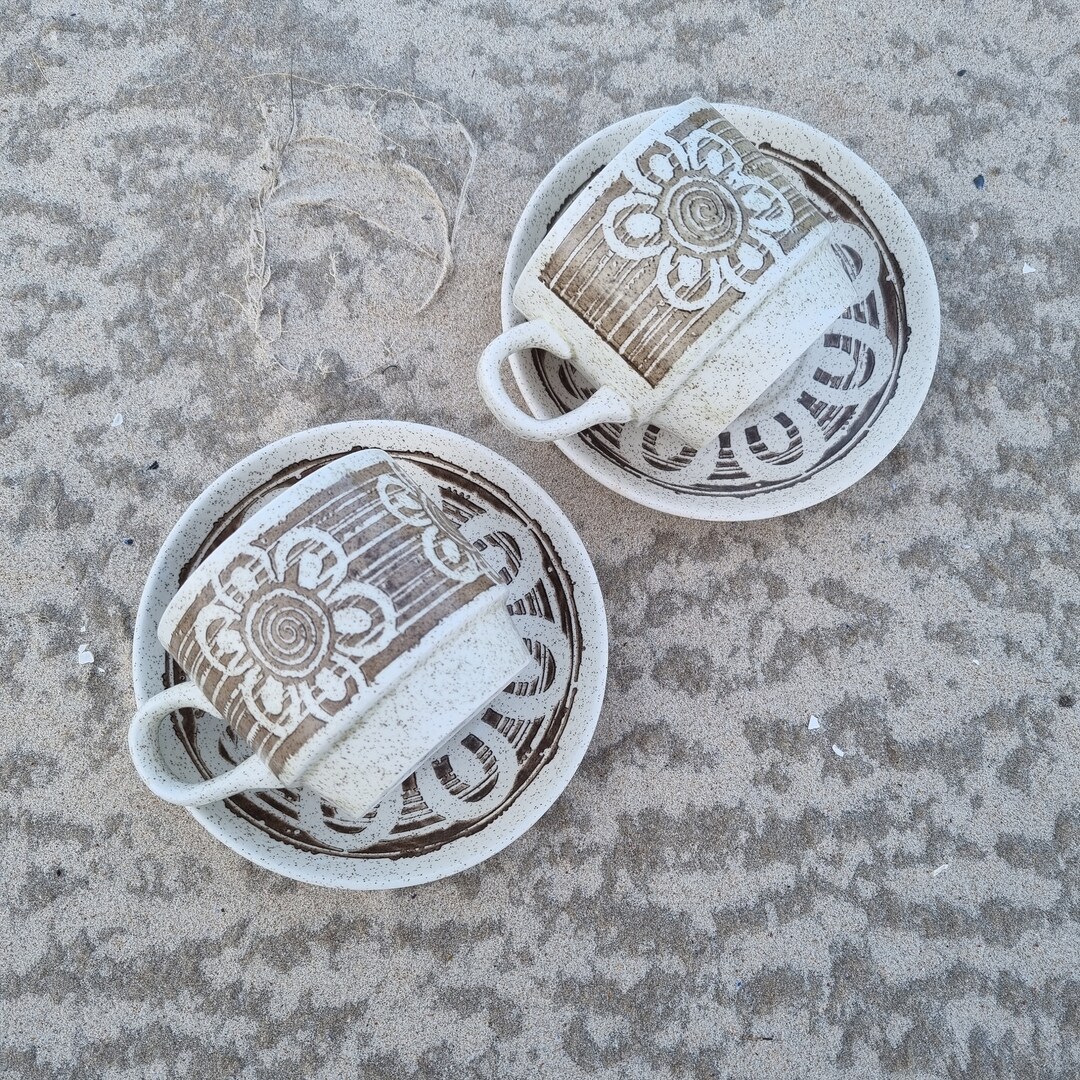 Bilton England Stoneware Cups and Saucers Vintage British Etsy