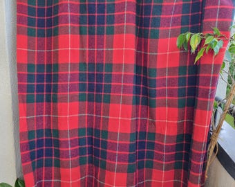 Vintage Red Wool Tartan Throw Blanket- A Nethy Product Scotland, Retro Scottish Plaid Fringe Coverlet