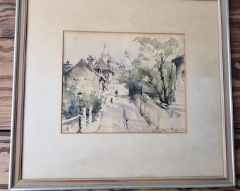 Denis Verspecht Original Watercolor Painting Paris | Vintage French Street Sketch Framed