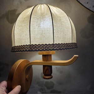 1960s Bentwood Wall Light with Dome Fabric Shade | Cozy Ambient Lighting | Mid-Century Cottagecore Sconce