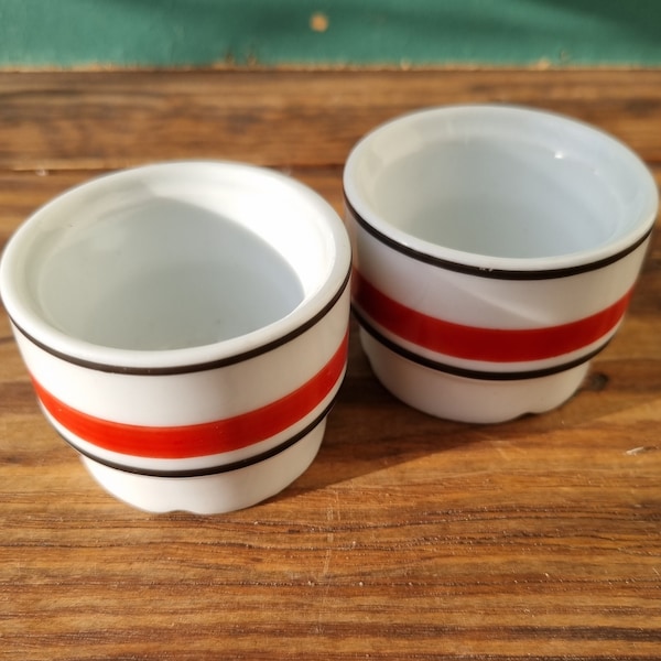 Vintage IKEA Porcelain 2 Egg Cups,  Spal Portugal, striped red, white