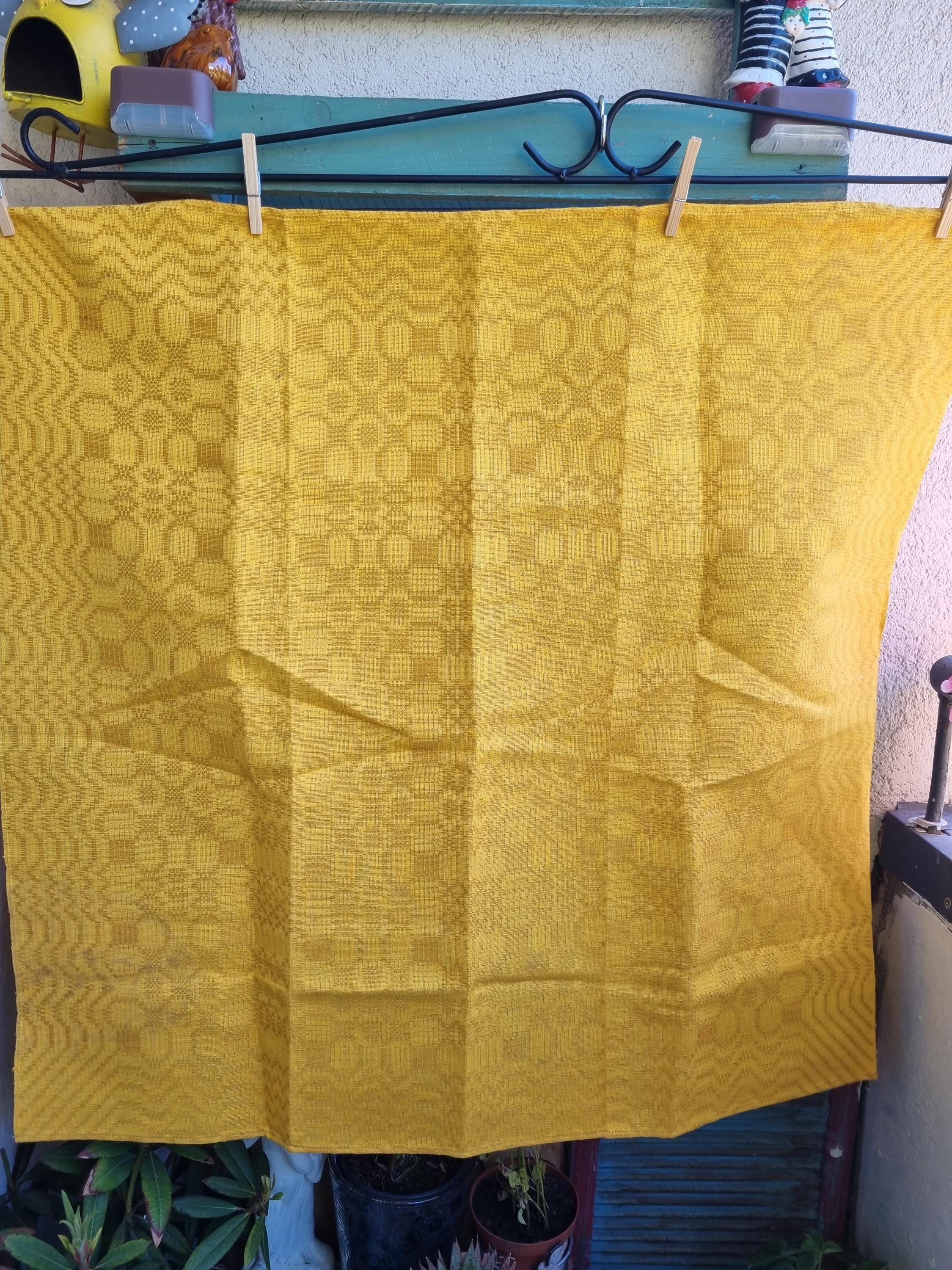 Vintage Linen Tablecloth Sweden 70s Handmade Decor, Bright Yellow