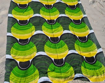 Vintage retro 70s green circles fabric, Psychedelic curtains, 2 pcs
