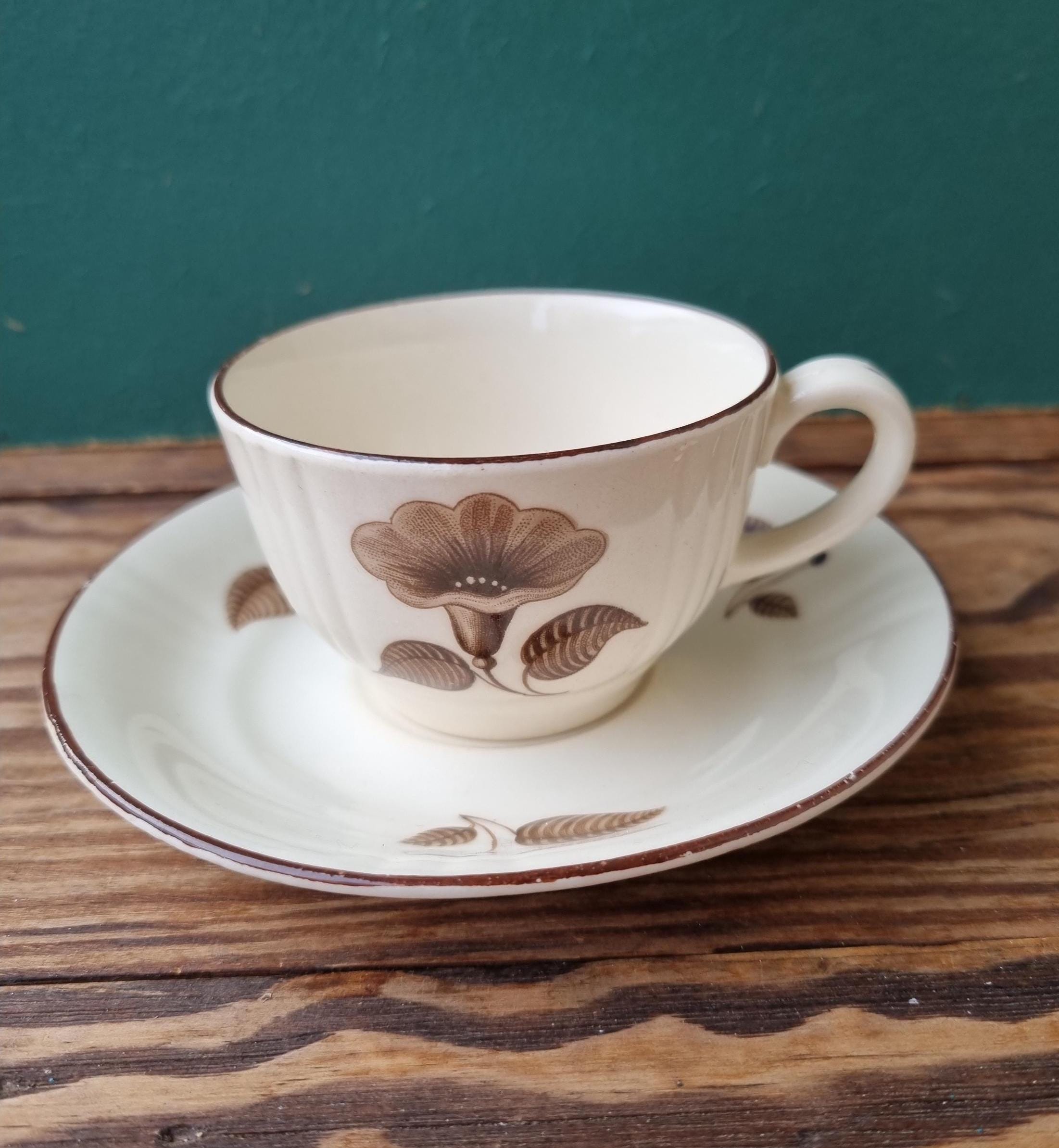 Arabia Finland Rice Porcelain Coffee Cups With Saucers 6