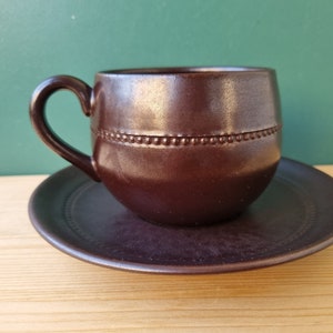 Hoganas Keramik Stoneware Teacup and saucer Old Hoganas Brown 60s