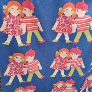 Vintage Swedish Cotton Fabric Retro Children&#39;s Print, 163x89cm