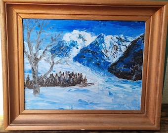 Swedish Winter Landscape mountain view, Swedish painter S. Sandgren, 1974