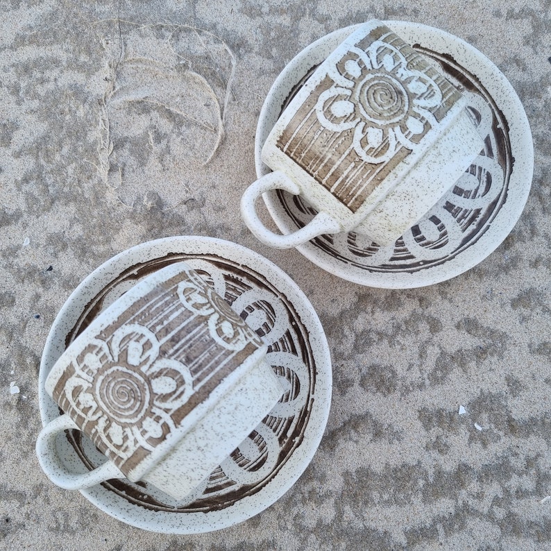 Bilton England Stoneware Cups and Saucers Vintage British Etsy