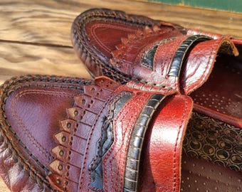 Elastomere Italian Leather Penny Loafers | US 9.5 Red Brown Mens