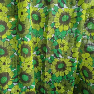 Vintage Transparent Window Curtain Sweden 70s,  bright green two panels