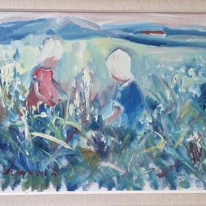 Swedish Modernist Painting Child in landscape, oil on canvas, signed N.Severin