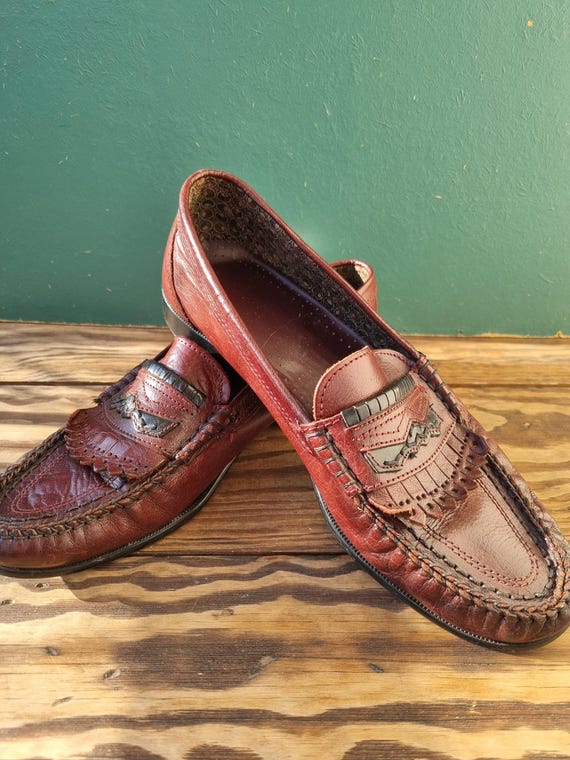 Vintage Italian Leather Penny Loafers Red Brown US 9.5