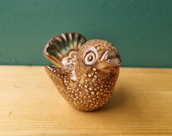 Swedish vintage pottery bird, sparrow figurine, Scandinavian small bird