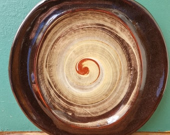 Unique vintage ceramics, plate from Scandinavia, brown-sandy colors