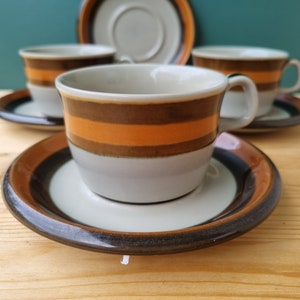 Marianne Westman Rörstrand , Annika, Trio brown, grey stripe 72s vintage Sweden