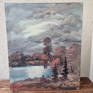Stig Aspelin, paysage d'automne, lune, Huile sur carton