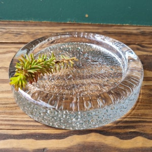 Vintage Littala Riite art glass dish, Timo Sarpaneva, candle holder