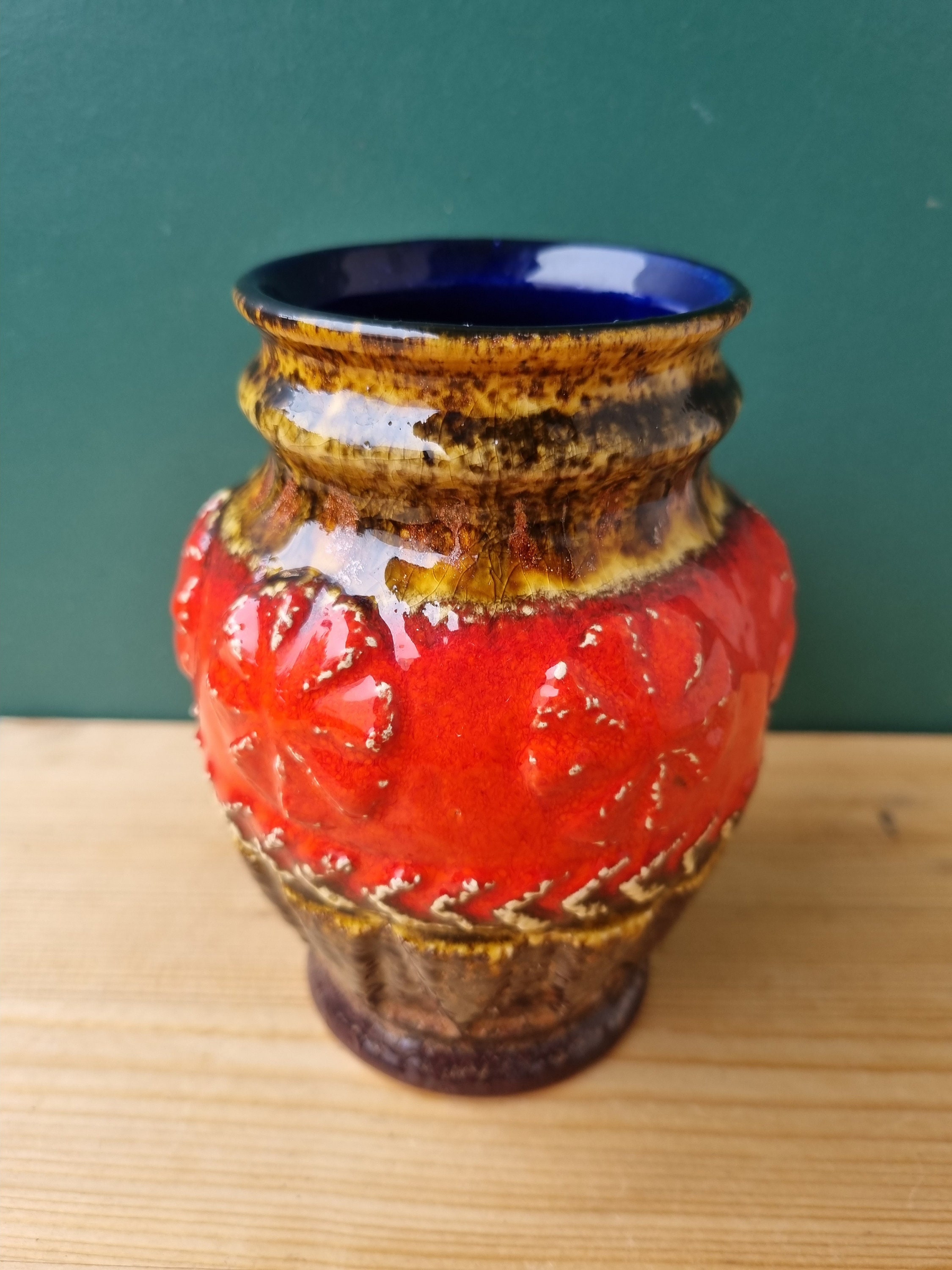 West German Bay Art 7214 Ceramic Vase, Modernist Design, Dark