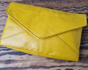 Vintage Boxca Denmark Yellow Leather Clutch, Leather Handbag