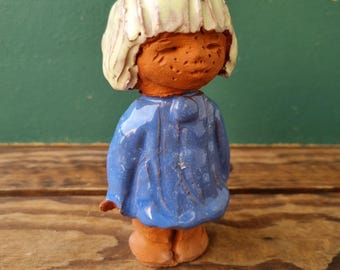 Vintage Anja Kantor Folk Art clay Pottery Girl Figurine