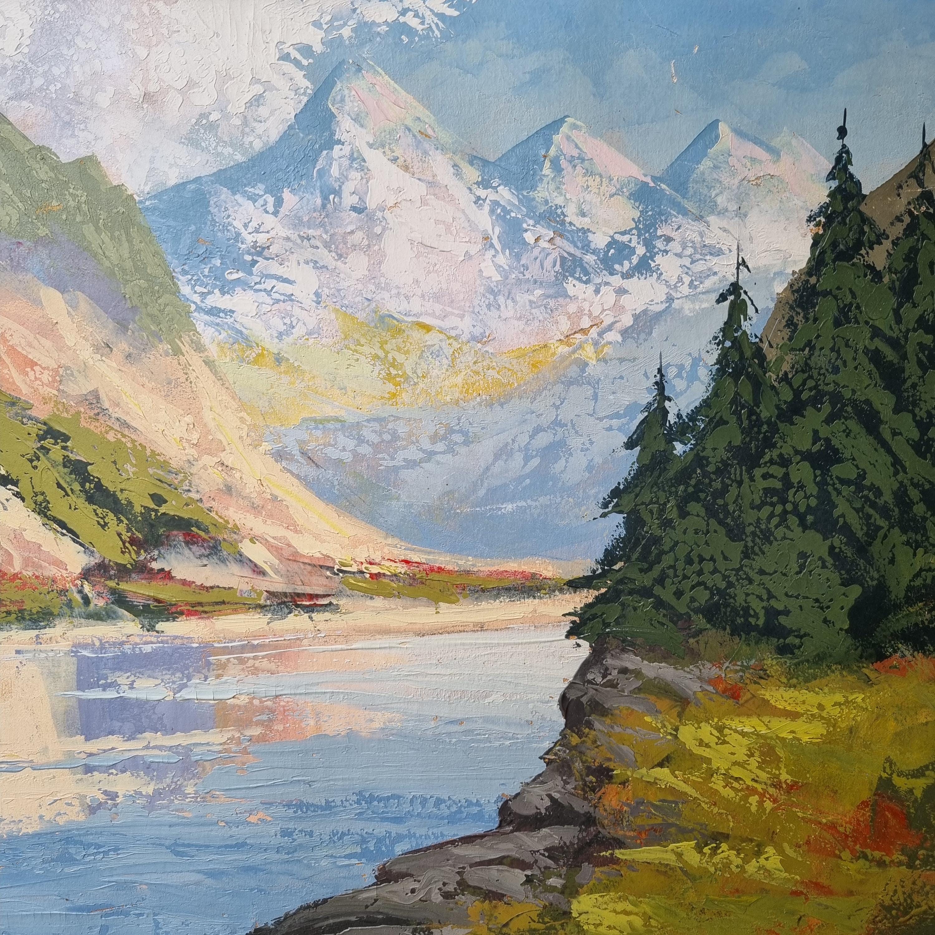 Original Scandinavian Painting Mountain Scene, Oil on Canvas