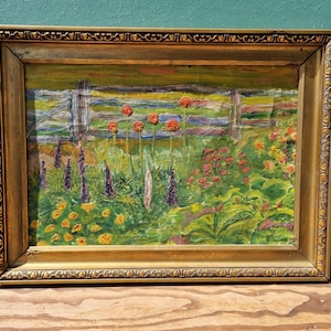 Pintura antigua de paisaje de jardín escandinavo, obra de arte original de principios del siglo XX