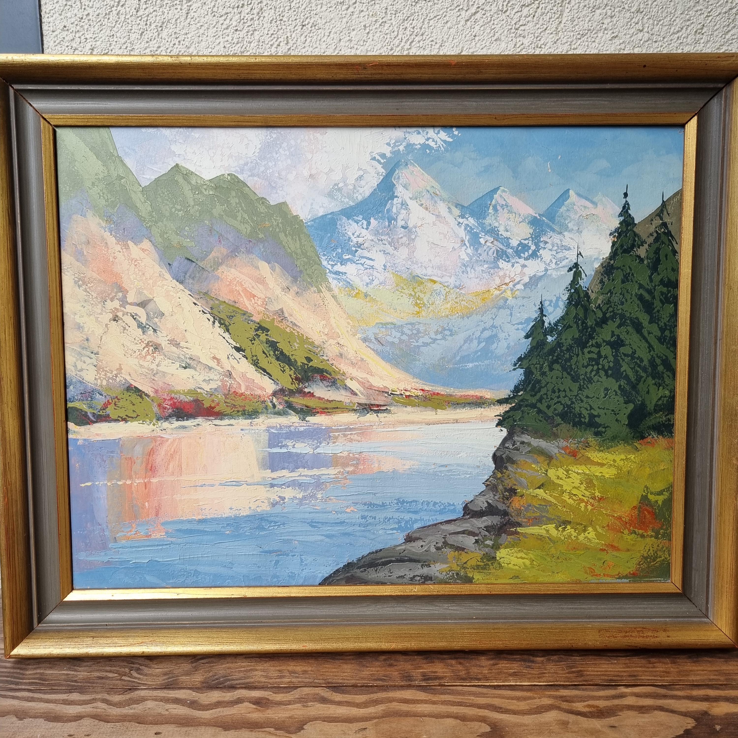 Original Scandinavian Painting Mountain Scene, Oil on Canvas