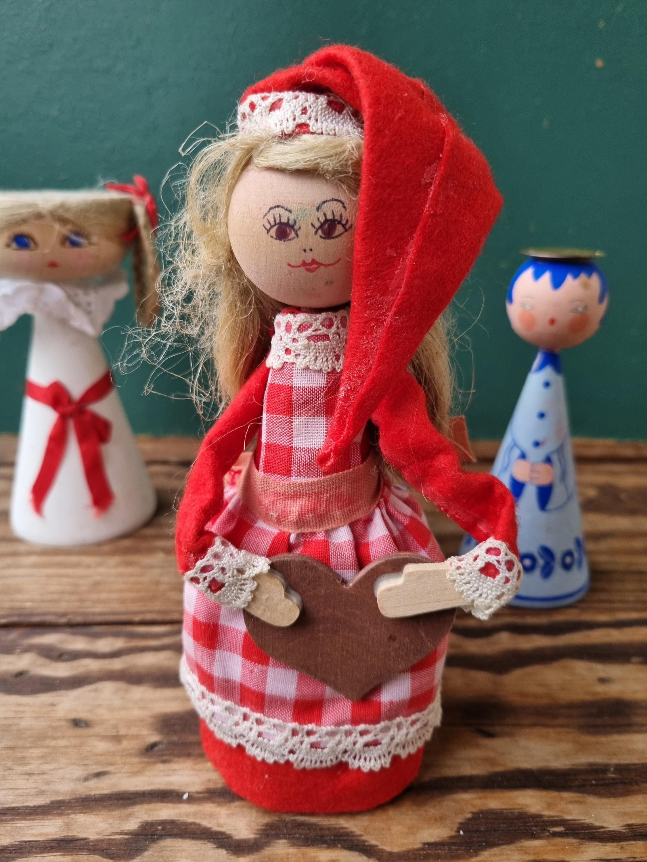 Wooden Folk Art Dolls Swedish Christmas Figurines Hand Carved Wood