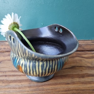 Small German Pottery Vintage 70's green  flower pot