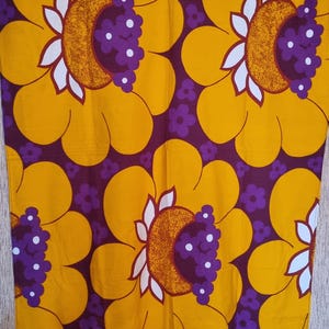 Scandinavian vintage Fabric 1970s large floral Motiv,  Purple orange